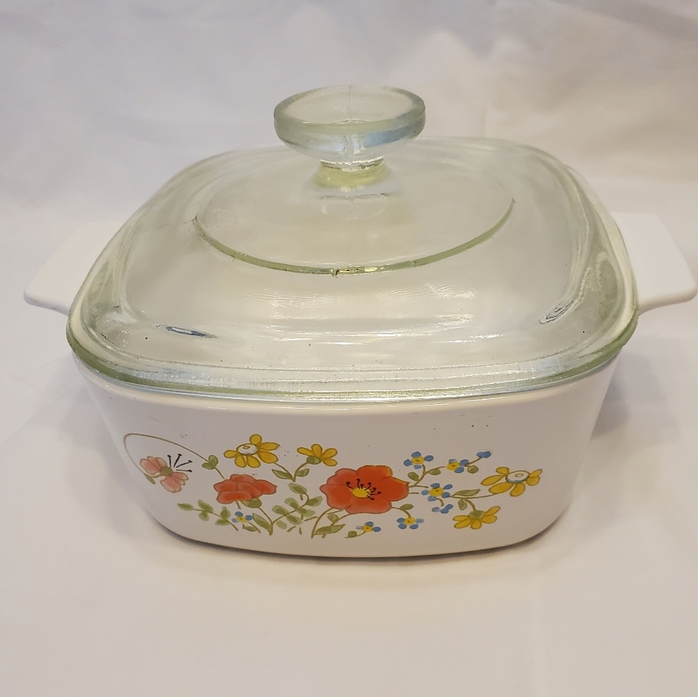 Corning Ware Vintage Wildflower Poppy A-1-1/2-B 1-1/2 Qt Baking Dish With P-7-C